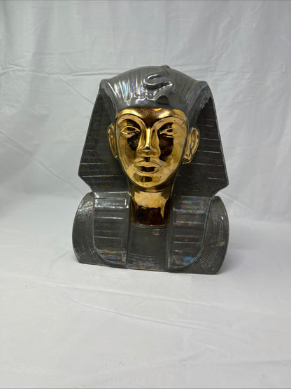 Pharaoh Bust Statue Gold Tone Face Iridescent Body 9 Inch