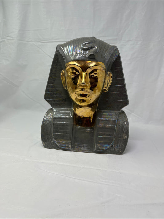 Pharaoh Bust Statue Gold Tone Face Iridescent Body 9 Inch