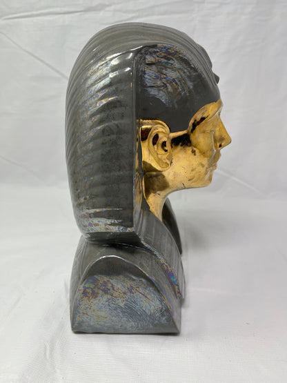 Pharaoh Bust Statue Gold Tone Face Iridescent Body 9 Inch
