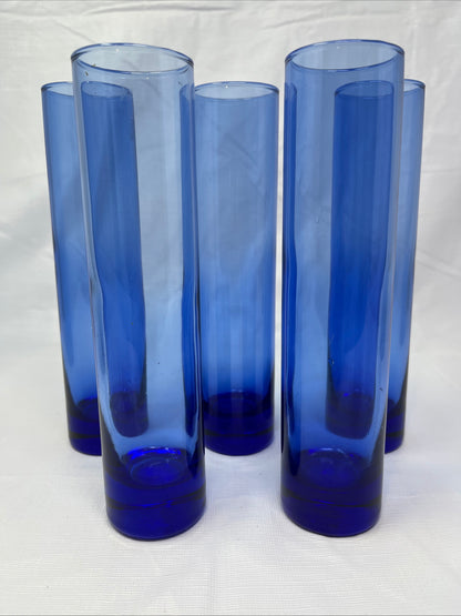Vintage Libbey Cobalt Blue Bud Vases Set of 5 7.5" Flute