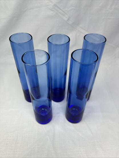 Vintage Libbey Cobalt Blue Bud Vases Set of 5 7.5" Flute