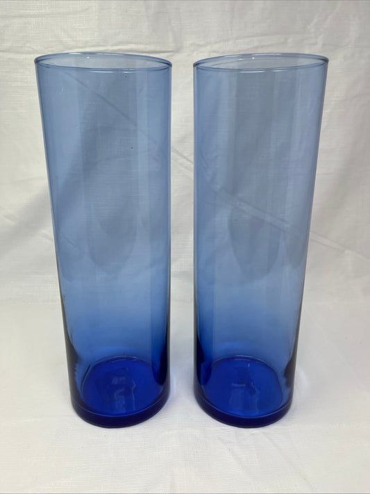 Vintage Libbey Glass Cobalt Blue Vase Set of 2 10.5" Tall x 3.5" – Original Sticker – Excellent Condition