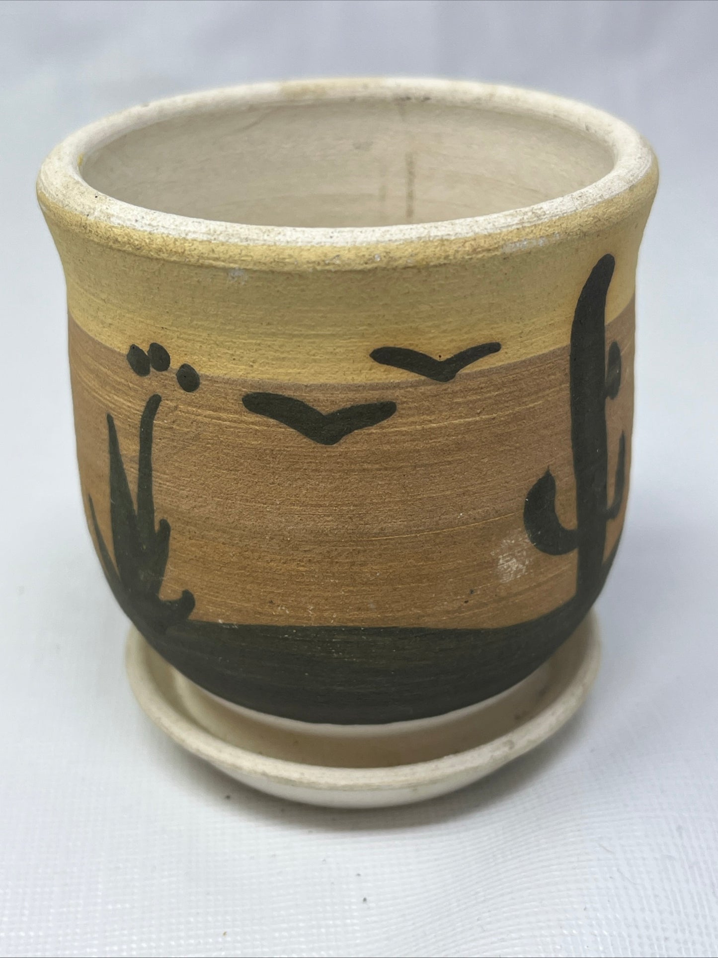 Vintage Southwestern Planter Vase Hand-Painted Desert Scene 3.25" Tall