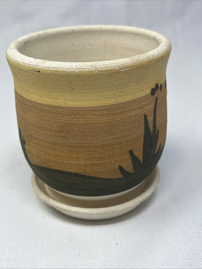 Vintage Southwestern Planter Vase Hand-Painted Desert Scene 3.25" Tall