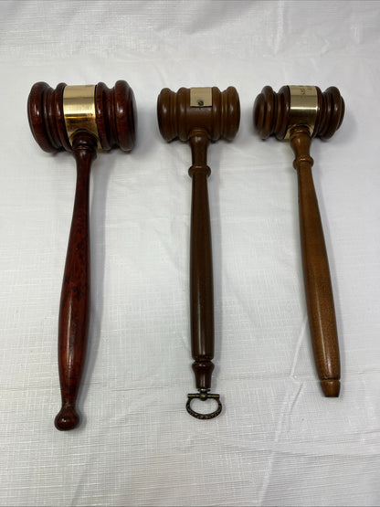 Vintage Set of 3 Wooden Presentation / Judge / Auctioneer Gavels — 1974–1982