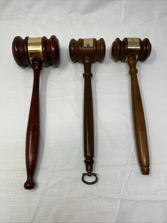 Vintage Set of 3 Wooden Presentation / Judge / Auctioneer Gavels — 1974–1982