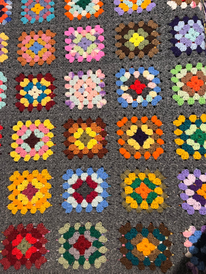Handmade Crochet Granny Square Afghan Throw 6x4 ft Multicolor Vintage Style
