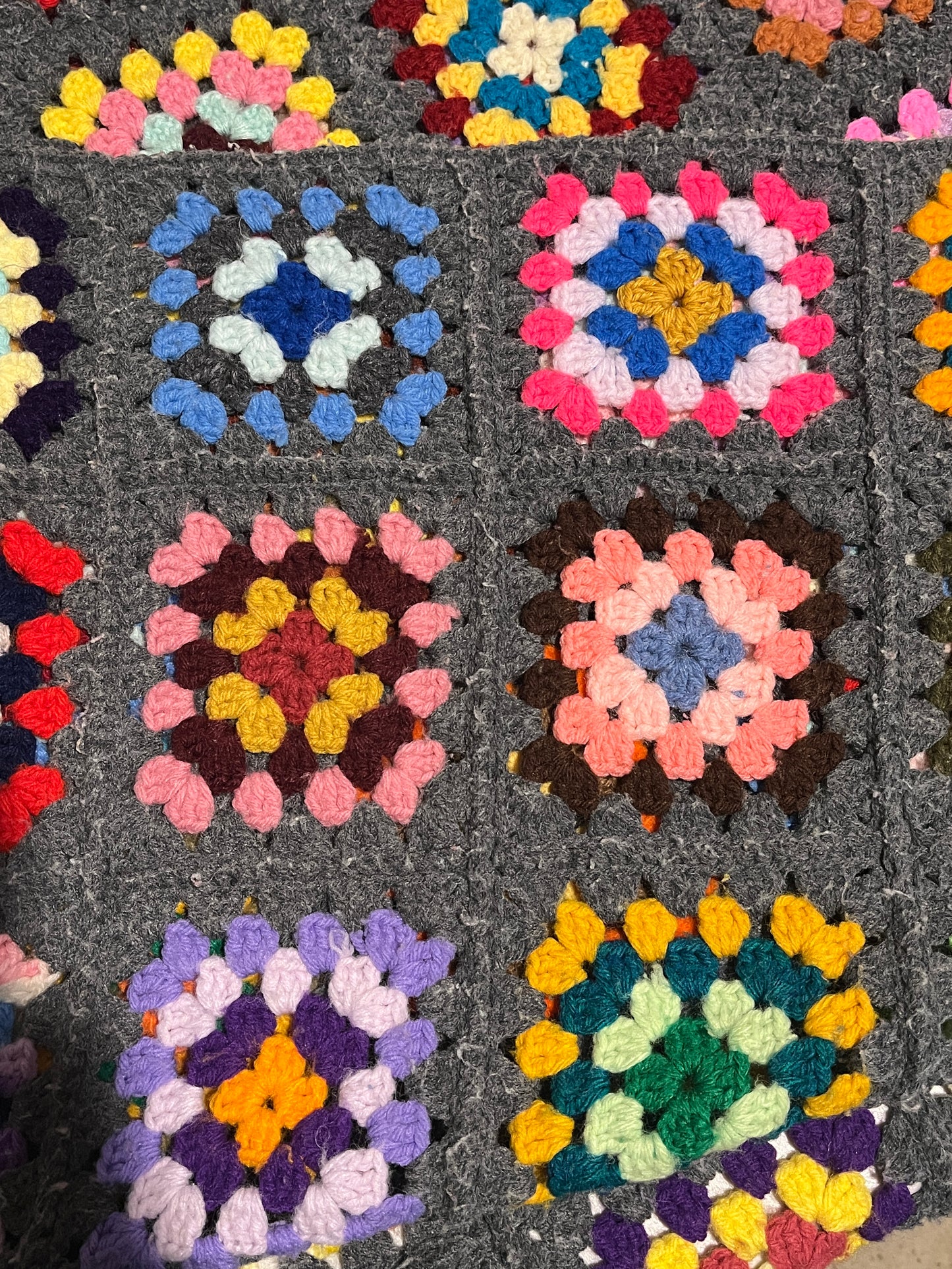 Handmade Crochet Granny Square Afghan Throw 6x4 ft Multicolor Vintage Style