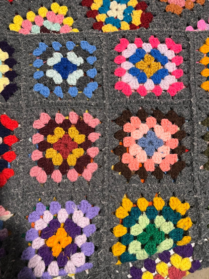 Handmade Crochet Granny Square Afghan Throw 6x4 ft Multicolor Vintage Style